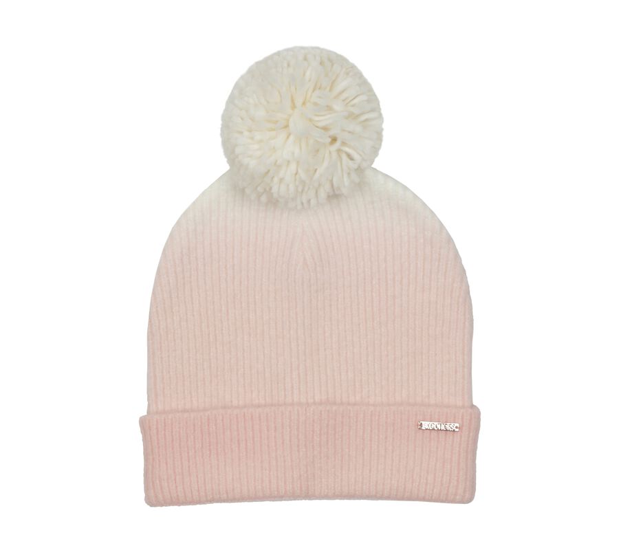 Cold Weather Dip Dye Knit Pom Pom Beanie, PINK, largeimage number 0