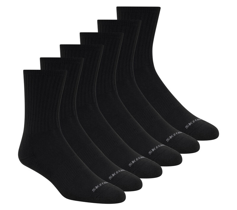 6 Pack Unisex Half Terry Crew Socks, SCHWARZ, largeimage number 0