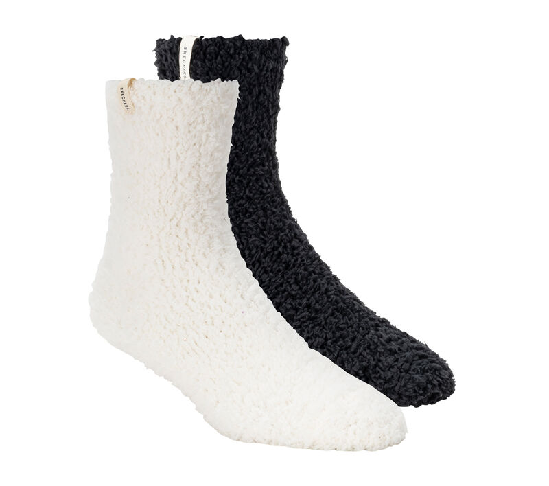 GO LOUNGE Furry Crew Socks - 2 Pack, WHITE / BLACK, largeimage number 0