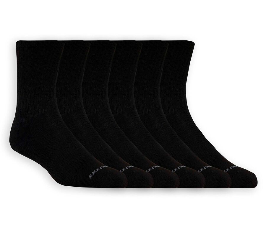 6 Pack Unisex Half Terry Crew Socks, BLACK, largeimage number 0