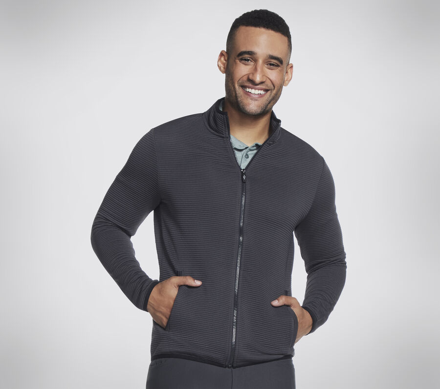 The Hoodless Hoodie Ottoman Jacket, BLACK / CHARCOAL, largeimage number 0